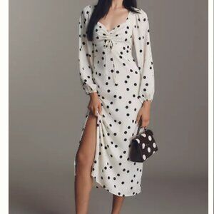 Lisa Says Gah Tiana Long-Sleeve Midi Dress White Dot (Anthropologie)
